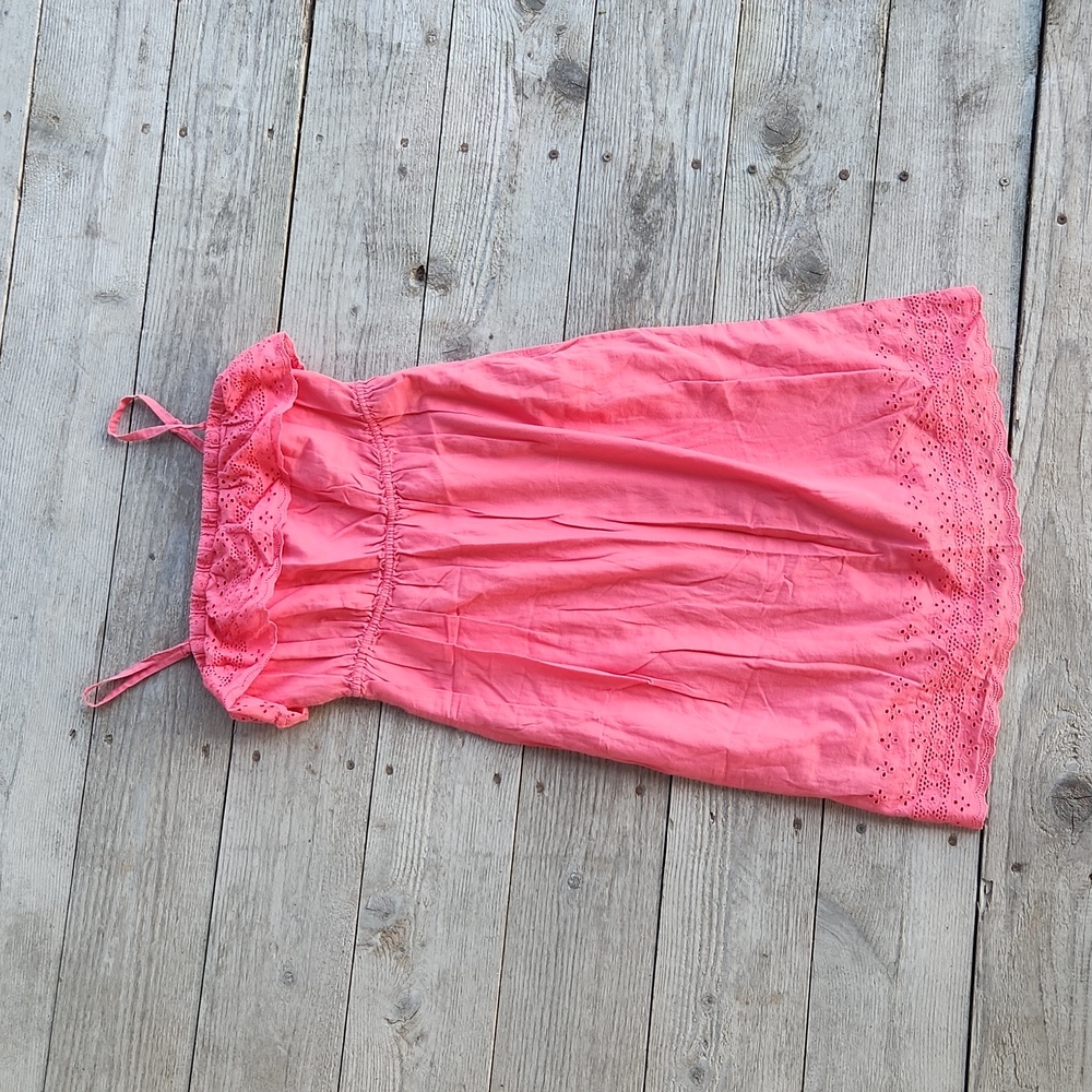 Pink Eyelet Cotton Tank Ruffle Dress Small Easter Spring